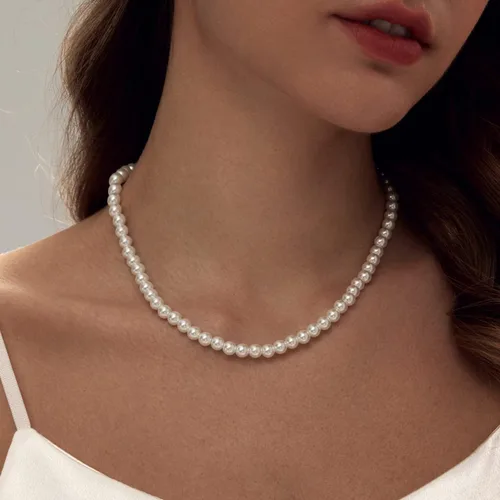 Vista 2 de Zeffy Collar de perlas para mujer collar de perlas de imitación redondas de 023 pulgadas 0236in collar de perlas de boda joyería delicada para mujer