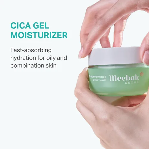 Vista 2 de Meebak Cica Gel hidratante facial Crema de agua ligera hidratante con ácido hialurónico y colágeno vegano Gel refrescante de absorción rápida