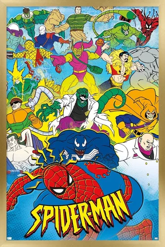 Vista 18 de Trends International Marvel Comics Spider-Man - Póster animado de pared de los años 90, 22.4 pulgadas de largo x 14.7 pulgadas, versión enmarcada