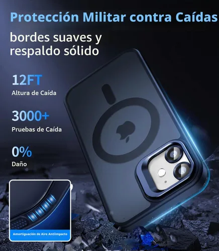 Vista 5 de Funda magnética para iPhone 11 con soporte, compatible con Magsafe, protección militar y protector de lente de cámara, funda translúcida mate, azul