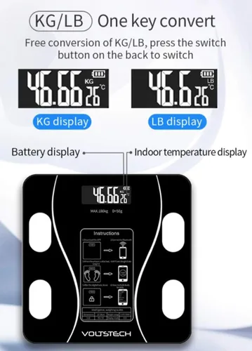 Vista 2 de Báscula inteligente para peso corporal, báscula digital de baño con IMC, masa muscular, báscula de grasa corporal Bluetooth, analizador