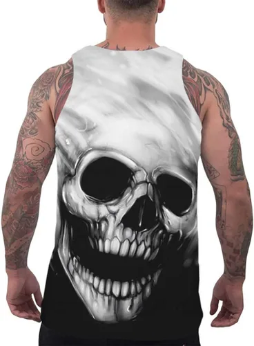 Vista 2 de Camiseta sin mangas de verano para hombres divertidos 3D cráneo impresión sin mangas camisas de moda gráfico entrenamiento fitness chaleco