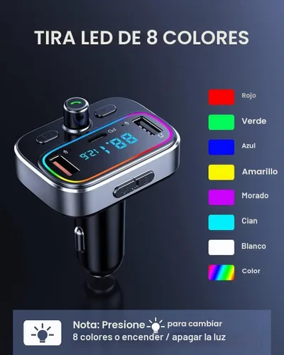 Vista 5 de Transmisor FM Bluetooth 5.4 para kit de adaptador de radio inalámbrico para automóvil, micrófono dual de llamadas manos libres, carga rápida de 18 W