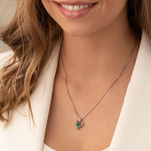 Vista 2 de Peora Sterling Silver Heart in Heart Solitaire Pendant Necklace for Women in Various Gemstones, Heart Shape 6mm, with 18 inch Italian Chain