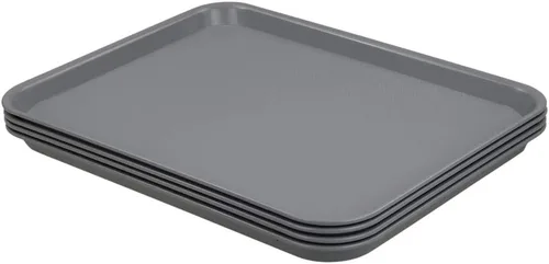 Vista 4 de Begale Bandeja de plástico para servir comida rápida, bandeja de cocina, juego de 4, gris Bandeja de comida rápida de 17.2 x 13.4 pulgadas
