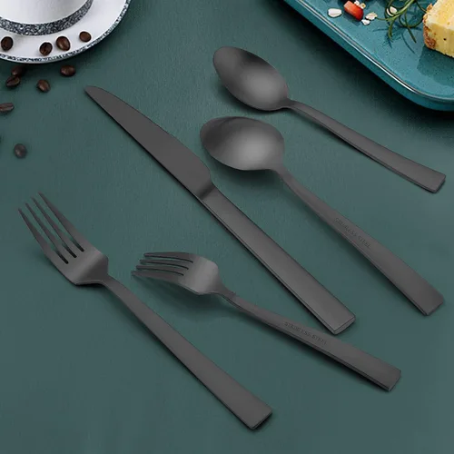 Vista 3 de HaWare Juego de 40 cubiertos cuadrados de acero inoxidable para 8, modernos utensilios de cocina para el hogar, acabado mate, aptos para lavavajillas