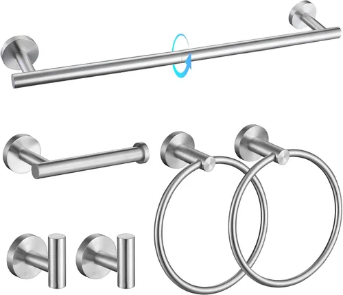 Vista 13 de TQKAG Juego de accesorios de baño negro y dorado de 5 piezas, juego de toalleros redondos de acero inoxidable de 23.6 pulgadas para baño montado