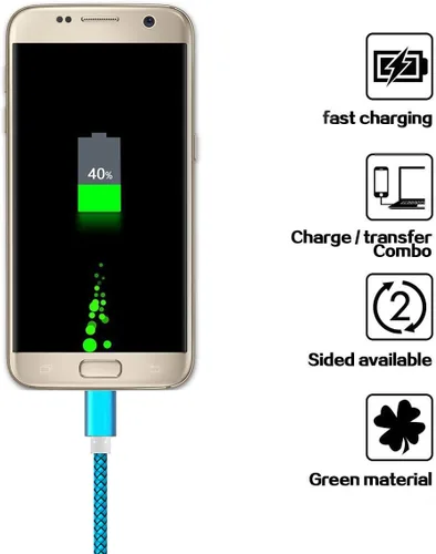 Vista 5 de Paquete de 2 cables micro USB de 6 pies, carga rápida para Samsung 2016 Tab A 7.0 10.1, E 8.0, Kindle Fire Hd Hdx 7 8 10 Tablet, teléfonos Galaxy S7