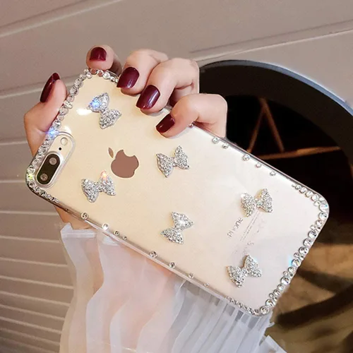 Vista 4 de LCHDA - Funda con diamantes brillantes para iPhone 14 6.1, LCHDA - Funda protectora para teléfono con diamantes de imitación transparentes