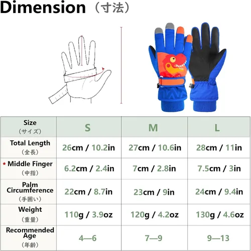 Vista 2 de JEELAD Guantes de nieve para niños, guantes de esquí de invierno, guantes de snowboard para niños y niñas, guantes de nieve de invierno