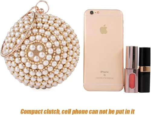Vista 6 de Bolso redondo de la bola del embrague de la mujer deslumbrante completo Rhinestone borlas anillo de la manija del bolso de las perlas de la noche