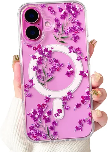 Vista 28 de NITITOP Funda magnética transparente compatible con iPhone 14 Plus/15 Plus, compatible con MagSafe lindas flores, hojas florales para mujeres