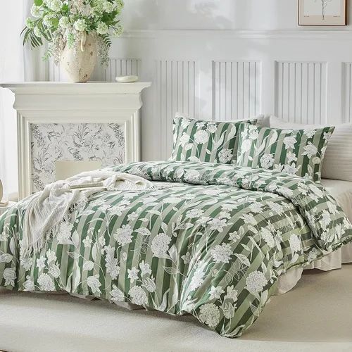 Vista 28 de Lekesky Funda de edredón reversible tamaño Queen, juego de funda de edredón tamaño Queen de 3 piezas, juego de ropa de cama de microfibra verde