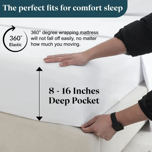 Vista 4 de SKY BEDDINGS Juego de sábanas individuales – Sábanas 100% algodón para cama individual – Juego de sábanas de 600 hilos individual con bolsillo Blanco