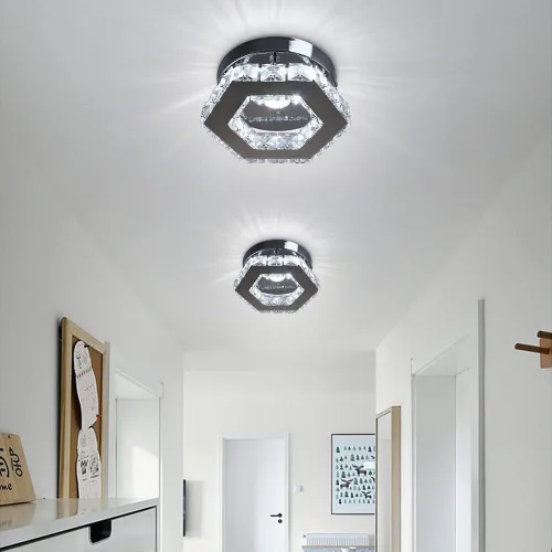 Vista 9 de Mini lámpara de techo LED de cristal, lámpara colgante moderna, semiempotrada, iluminación de techo de cristal para pasillo, escalera, cocina