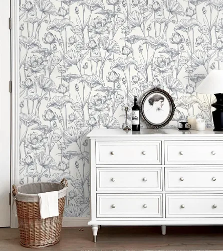 Vista 26 de Timeet - Papel pintado floral blanco y rosa, papel de pared moderno, papel de contacto para despegar y pegar, autoadhesivo, extraíble