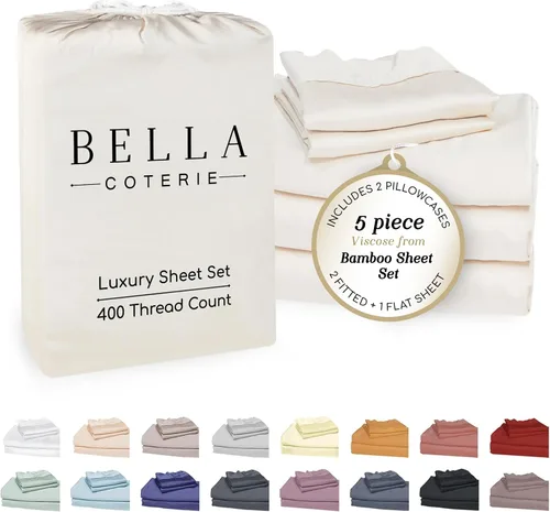 Vista 77 de Bella Coterie - Juego de sábanas tamaño individual, viscosa de bambú, de cultivo orgánico, ultrasuaves, refrescantes para calurosos, esquinas tipo