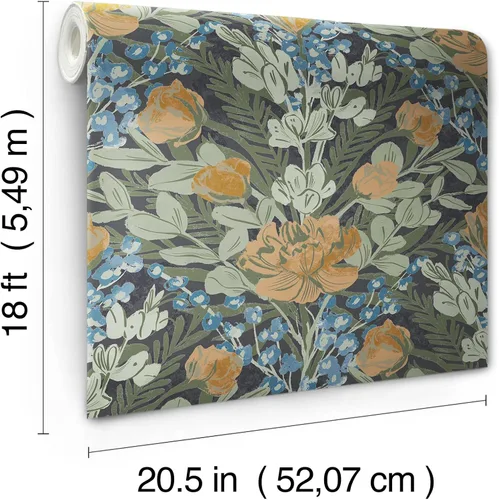 Vista 4 de By Dylan M Dark Multi Moody June Blooms - Papel tapiz para despegar y pegar, color azul