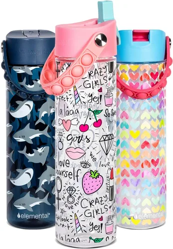 Vista 20 de Elemental Botella de agua Splash con pajilla, botella de agua reutilizable de plástico Tritan sin BPA con correa, ideal para viajes, gimnasio