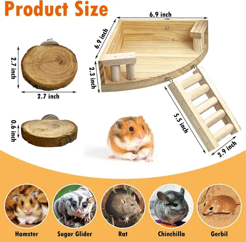 Vista 2 de kathson Plataforma de hámster con escalera de madera natural, juguete de escalada de chinchilla, jaula de rata, repisa de azúcar, accesorios
