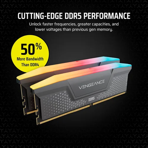 Vista 3 de CORSAIR Vengeance RGB RS DDR5 16 GB (1 x 16 GB) Hasta 6000 MHz AMD Intel Gris