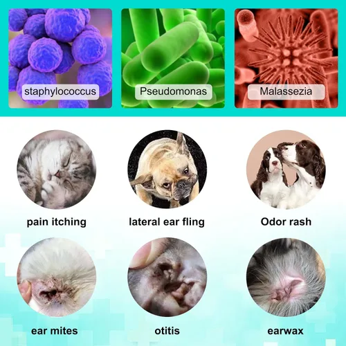 Vista 5 de Limpiador de ácaros para perros y gatos – Tratamiento de ácaros de orejas de gato con aloe vera, limpiador al contacto y alivia la picazón, fórmula