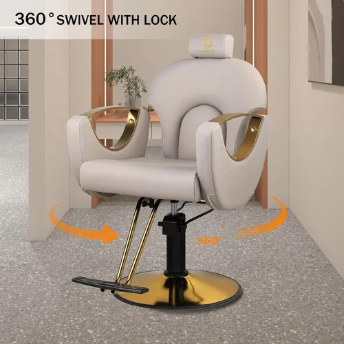 Vista 4 de Silla de peluquero reclinable silla de peluquería hidráulica sillas de peluquería giratoria de 360 grados silla de peinado silla de corte de salón