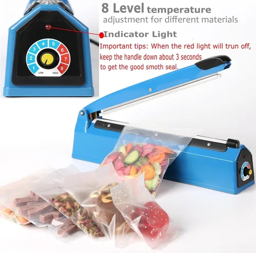Vista 2 de Sellador térmico de impulso de 8 pulgadas, máquina de polietileno manual para bolsas de plástico PE PP bolsas con agarre adicional de elemento