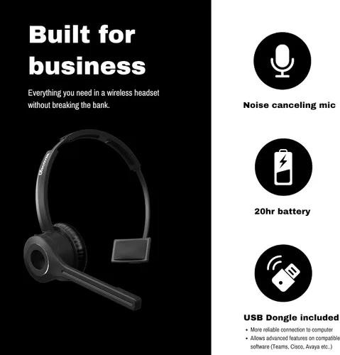 Vista 5 de Discover Adapt 20 auriculares inalámbricos Bluetooth UC para llamadas y reuniones Cumple con TAA Compatible con RingCentral, Zoom, Teams, Cisco
