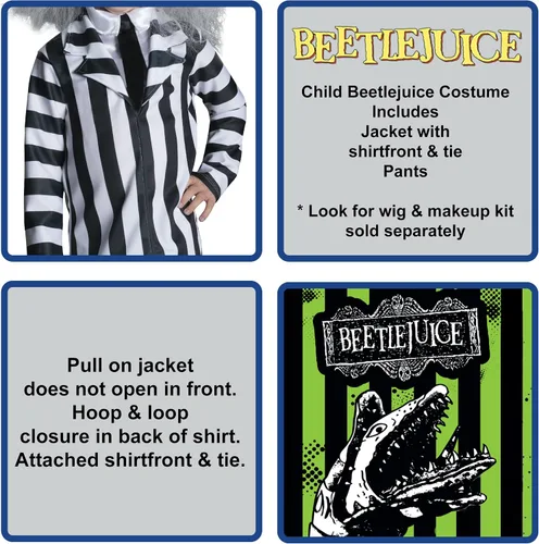 Vista 2 de Disfraz de Beetlejuice de lujo para niños de Rubie's , S, Un solo
