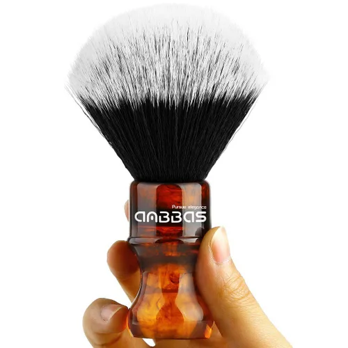 Vista 7 de Anbbas Cepillo de afeitar sintético de tejón con mango de resina, cerdas de nailon, cepillo de espuma para el cabello, para viajes, afeitado Ámbar