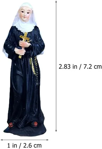 Vista 6 de Garneck Estatua de monja Virgen Figuras católicas Estatua de oración Mini escultura católica Figuras Virgen Desltop Escultura Escritorio Rosario