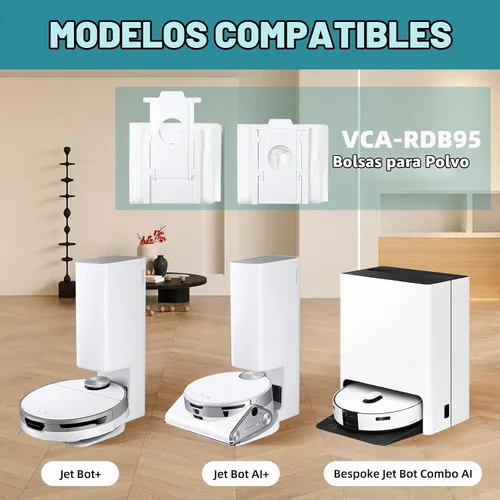 Vista 2 de Paquete de 8 bolsas de polvo VCA-RDB95 de repuesto para Samsung Jet Bot AI+ / Jet Bot+ / estación de limpieza al vacío Jet Bot Combo AI, bolsa