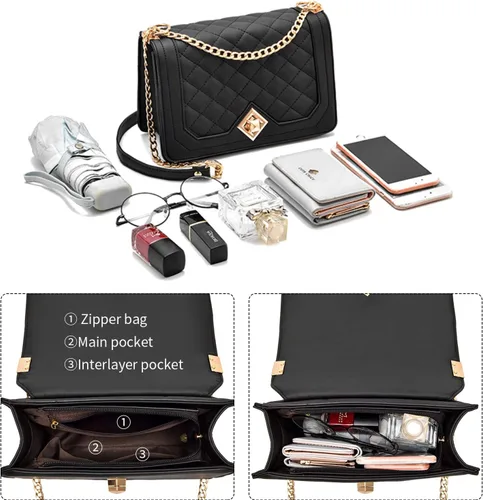 Vista 6 de Travistar Bolsos cruzados para mujer, bolsos pequeños de piel sintética, bolso de hombro, bolso de noche, bolsos acolchados con correa de cadena