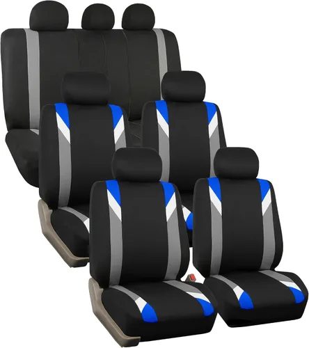 Vista 15 de Fundas para asientos en 3 filas modernas de alta calidad FH GROUP FH-FB033217 color beige y negro, para la mayoría de los autos, camionetas, SUV