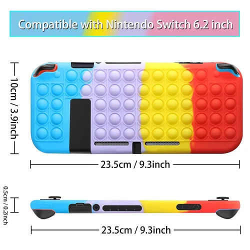 Vista 3 de ATESSON Pop Bubbles Silicone Case Compatible with Nintendo Switch 6.2, Anti-Anxiety Case for Kids and Adult (Red)
