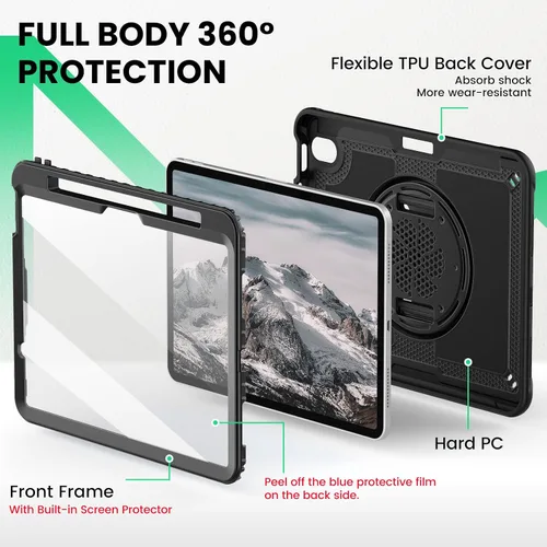 Vista 6 de SEYMAC Funda protectora a prueba de golpes para iPad Air de 11 pulgadas M4, M3, M2 (2026/2025/2024), funda protectora a prueba de golpes
