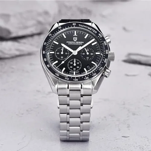 Vista 6 de Pagani Design 1701 - Reloj de cuarzo para hombre, esfera de acero inoxidable, analógico, automático, resistente al agua, 328.1ft, con zafiro, Negro