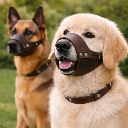 Vista 4 de JorVet Bozal de cuero para perro Cómodo y duradero para evitar mordeduras Aprobado por veterinarios para seguridad Ajustable y seguro Extra
