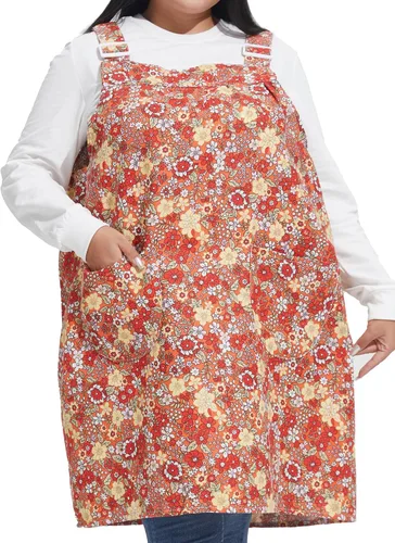 Vista 4 de Delantales sin lazos para mujer, talla grande, con bolsillos, de algodón, lino, para hornear, cocina, cocina