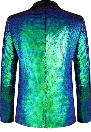 Vista 4 de COOFANDY Chaqueta de lentejuelas brillantes para hombre, esmoquin, fiesta, cena, baile de graduación, traje de un botón
