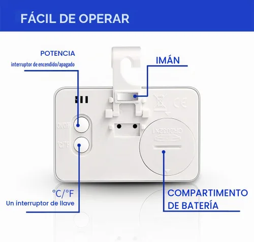 Vista 3 de Mini termómetro para nevera, paquete de 2 termómetros digitales para congelador, termómetro impermeable con gancho, pantalla LCD grande