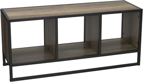 Vista 8 de Household Essentials Mesa consola multimedia de roble y hierro negro