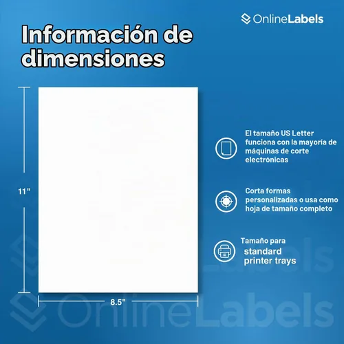 Vista 4 de OnlineLabels Papel Adhesivo Impermeable de Hoja Completa de 8.5" x 11" – Adhesivo Permanente, Vinilo Blanco Mate, Compatible con Cricut & Silhouette
