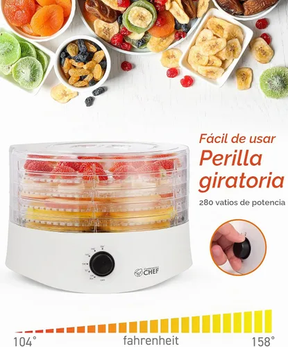 Vista 5 de Commercial Chef - Deshidratadora de alimentos, cinco bandejas de plástico libres de BPA de 9.25”, deshidrata y seca carne, frutas, verduras y Blanco