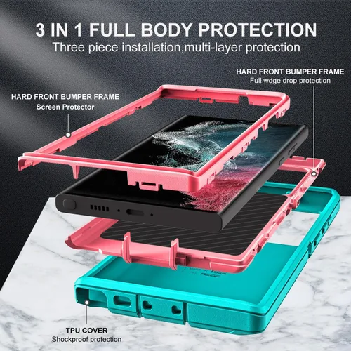 Vista 4 de YKHJKLEC Funda para Samsung Galaxy S22 Ultra, con 2 piezas [protector de pantalla de TPU flexible autorreparable y protector de lente de cámara]