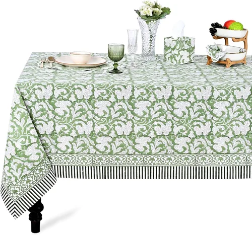Vista 119 de Ridhi Mantel cuadrado con estampado de bloques de mano de caléndula ámbar