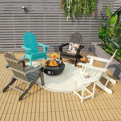 Vista 2 de Giantex Adirondack - Silla plegable para exteriores, silla de patio resistente a la intemperie de HDPE con soporte integrado para tazas, silla