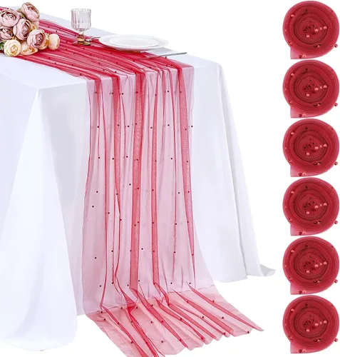 Vista 19 de LuoluoHouse Camino de Mesa de Perla para Centros de Mesa de Boda: Camino de Mesa de Perla de 10 pies, Decoración de Mesa de 29x120 Pulgadas de Tul