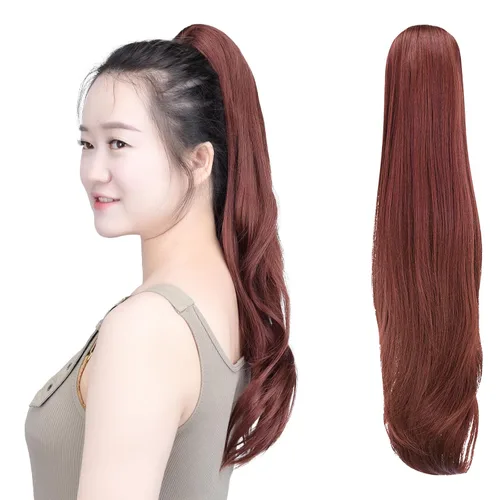 Vista 10 de SYXLCYGG Auburn Clip Cola de caballo Clip Cola de caballo Extensión de cola de caballo ondulado 10 pulgadas 3.5 oz pelo sintético falso pieza